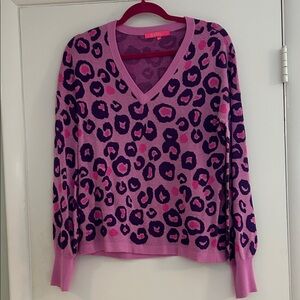 Lilly Pulitzer Pink and Purple V-Neck Sweater, M